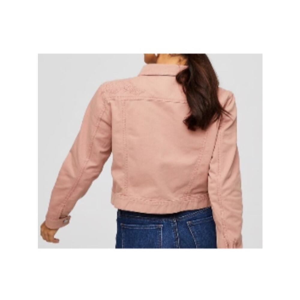 Loft Denim Jacket Size XL Rose Pink Paisley Embroidered 100% Cotton Jean Pockets - Picture 2 of 12